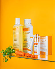 MAKARI Carotonic Extreme Body Lotion in a bathroom setup for daily skincare.
