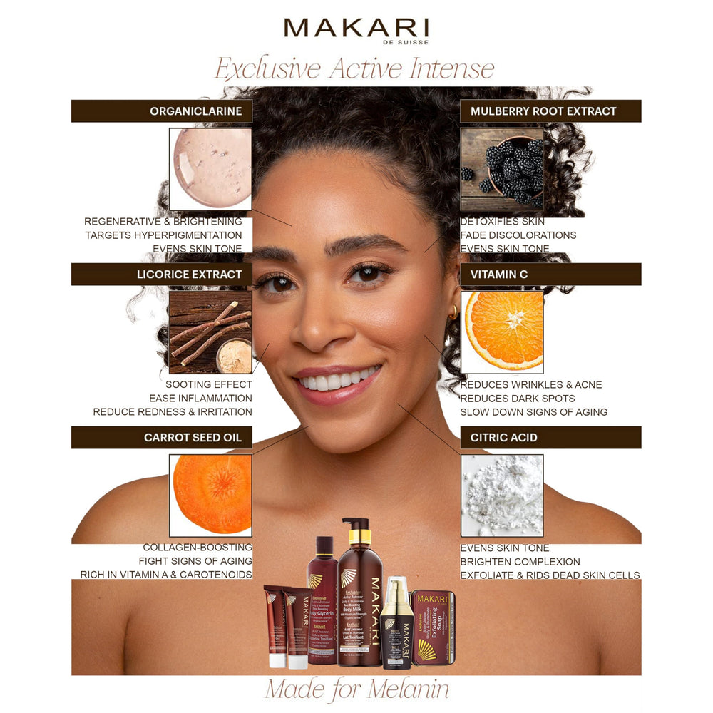 Makari Exclusive Body Milk cream texture, smooth application for daily hydration.
