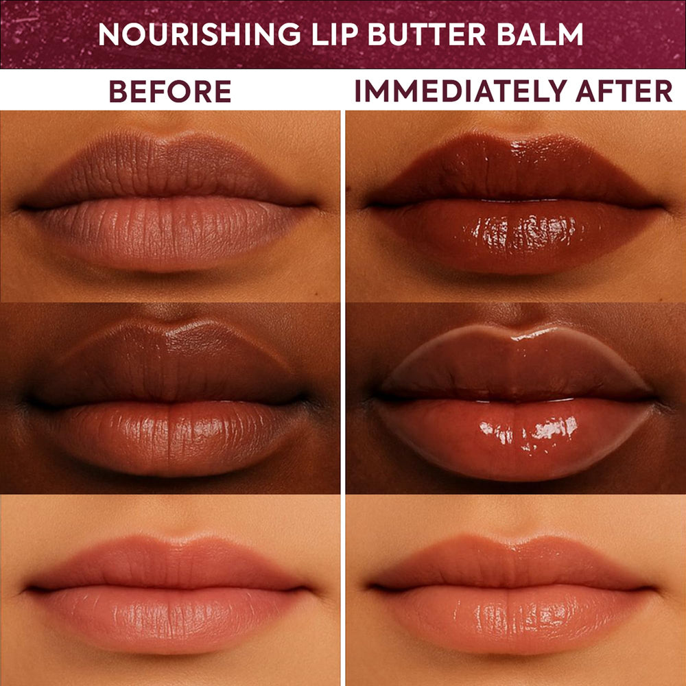 Makari lip butter application on lips shows non-sticky feel.