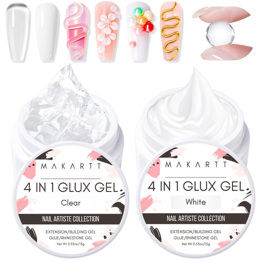 Makartt 3D Gel Nail Art kit with clear and white gels for sculpting and extensions.