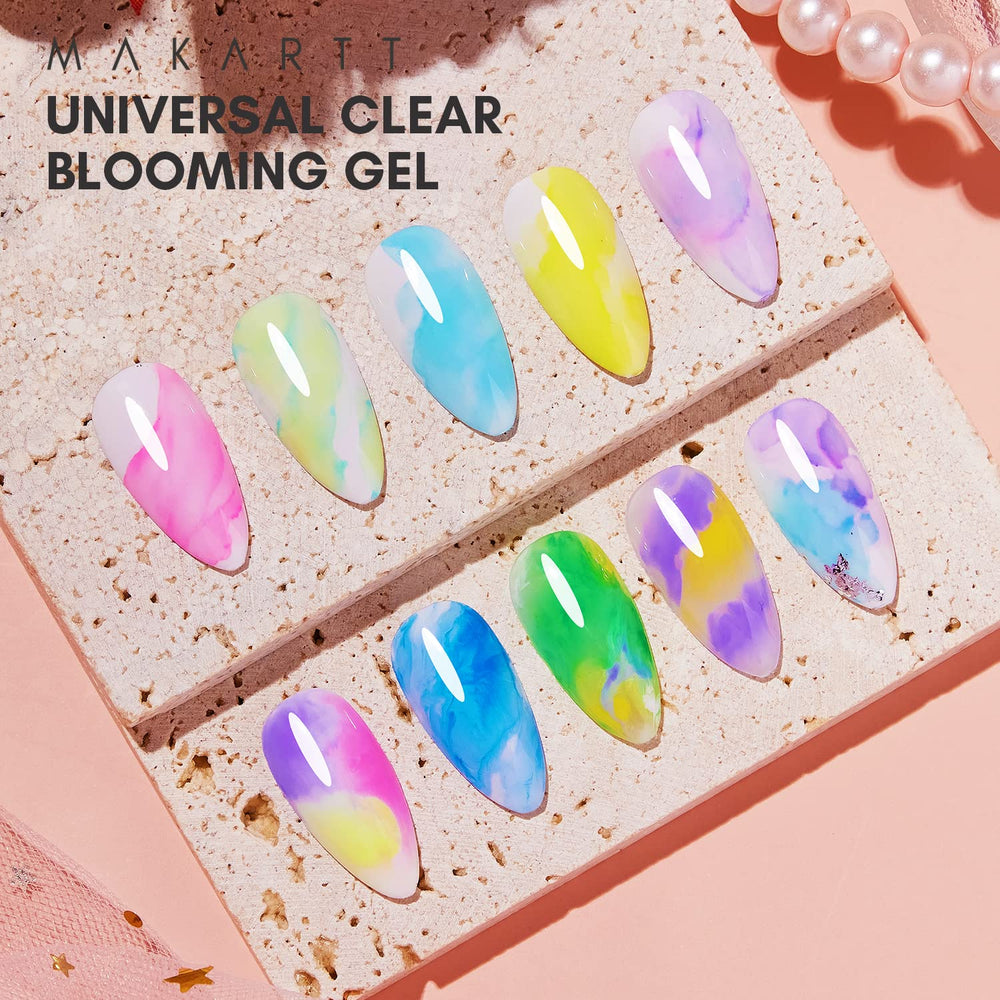 Makartt Blooming Gel-Clear compatible with gel, acrylic, and natural nails.