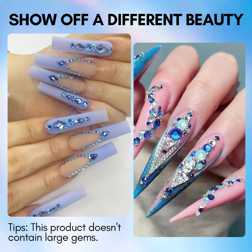 Makartt blue nail rhinestones size-variation provides six sizes for versatile designs