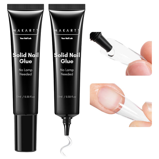 Makartt HEMA-free semi-solid nail glue bottle close-up for durable press-on nails.