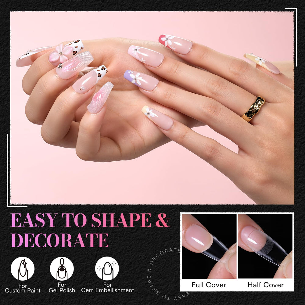 Makartt long-lasting clear nail tips on swatches lasting over 28 days.