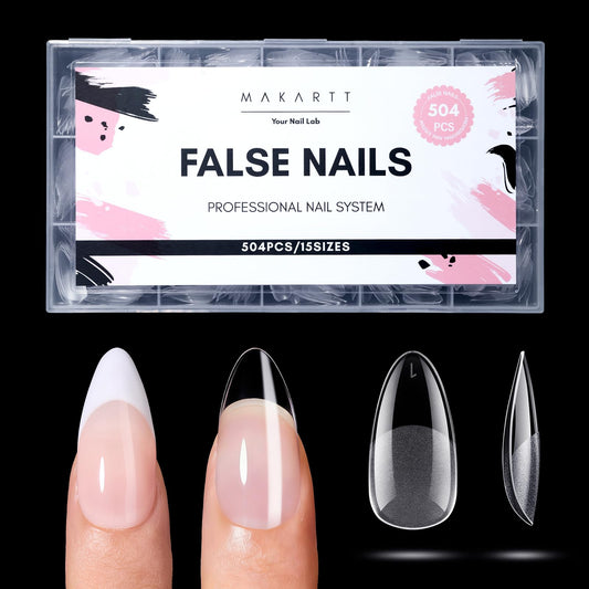 Makartt medium almond nail tips with pre-etched clear surface for quick, secure manicures.