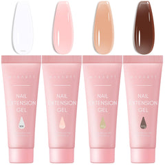 Makartt Poly Nail Gel Set swatches in four fall colors for extensions.