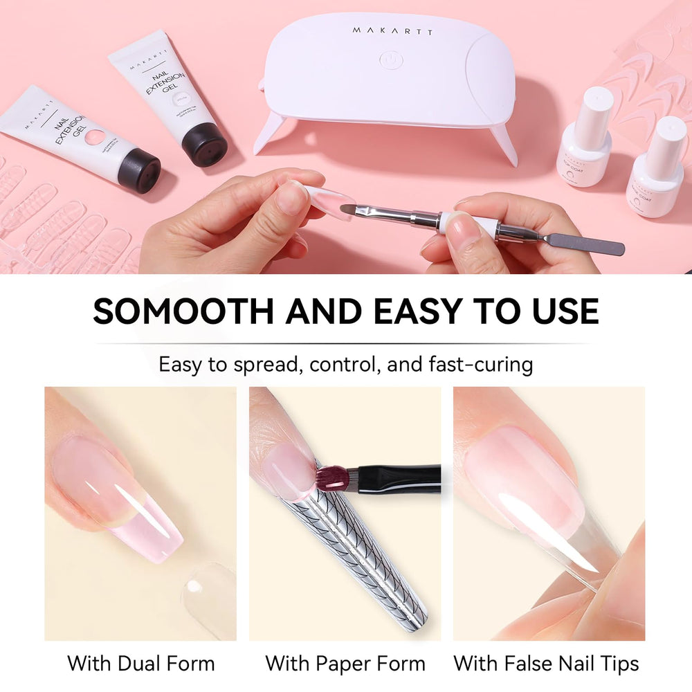 Makartt Poly Nail Gel Set provides gel overlay on natural nails with a smooth finish