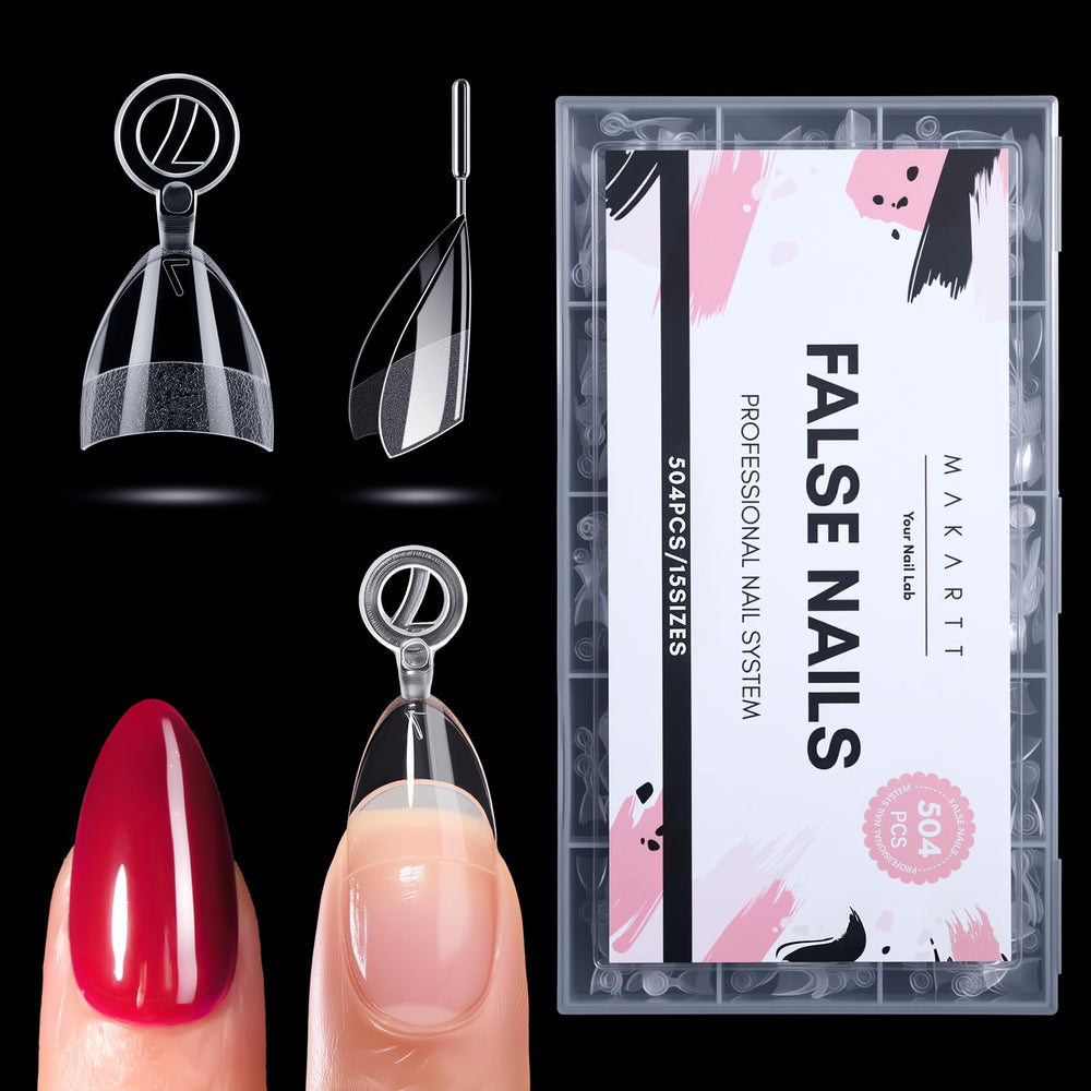 Makartt short almond tip 504 pcs half-cover for precise natural nail fit.
