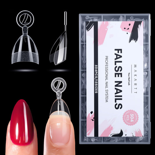 Makartt short almond tip 504 pcs half-cover for precise natural nail fit.