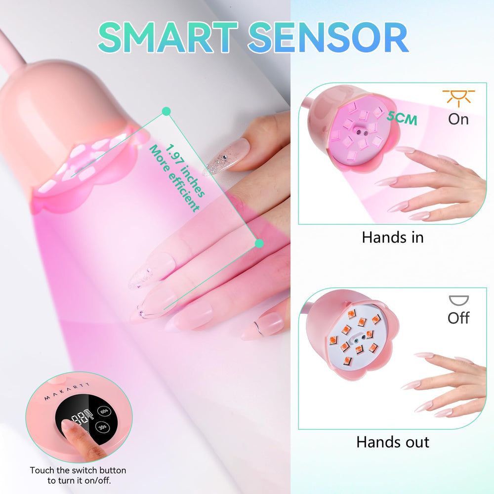 Makartt pink gooseneck lamp in use, 360-degree positioning for accuracy.