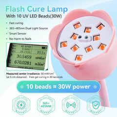 Makartt pink lamp with LCD display showing timer and battery status.