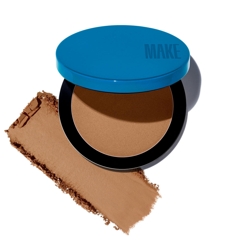 MAKE Beauty Skin Mimetic Microsuede Bronzer Powder offers a soft matte finish for customizable warmth.