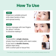 MAKEP:REM Safe Me Relief Moisture Cleansing Milk bottle on bathroom shelf for daily skincare