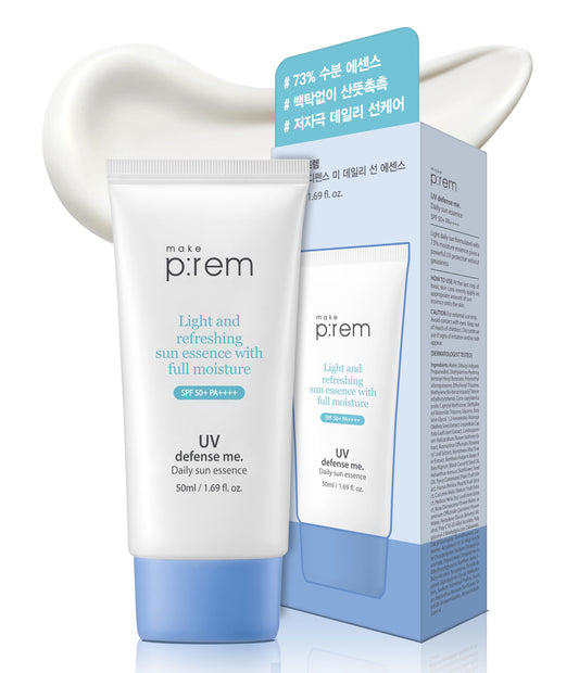 MAKEPREM UVA UVB Defense Me Sun Essence bottle shows moisturizing protection