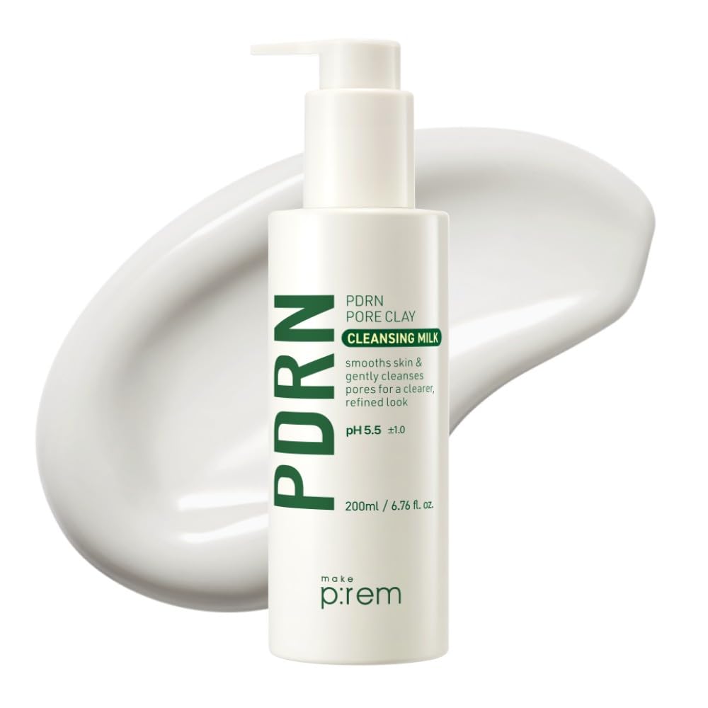 MAKEP:REM PDRN Pore Clay Cleansing Milk bottle for gentle pore-clearing cleansing.