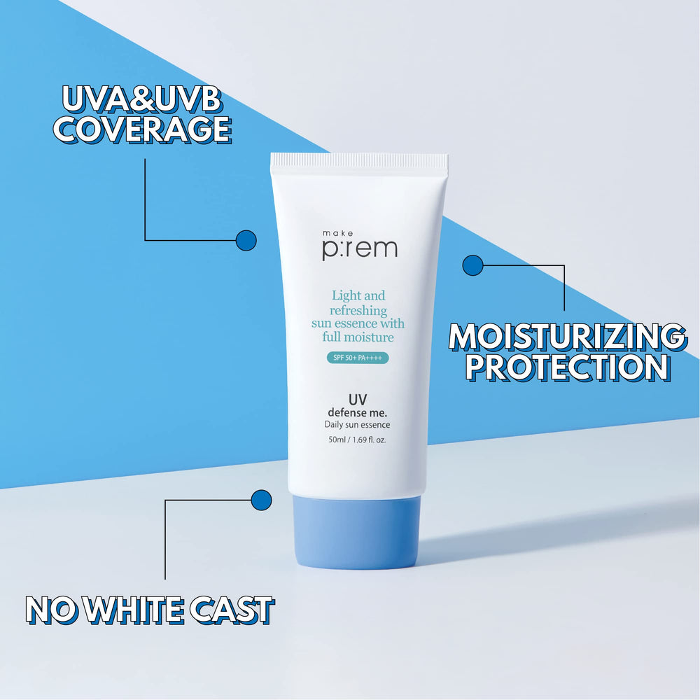 MAKEPREM UVA UVB Defense Me Sun Essence applied with no white cast finish