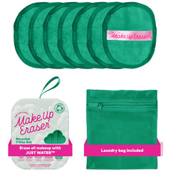 MakeUp Eraser 7-Day Set packaging highlights eco-friendly reusable cloths for water-only makeup removal.