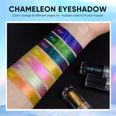Maki Yika glitter liquid eyeshadow holographic effect on lid for vibrant color shift