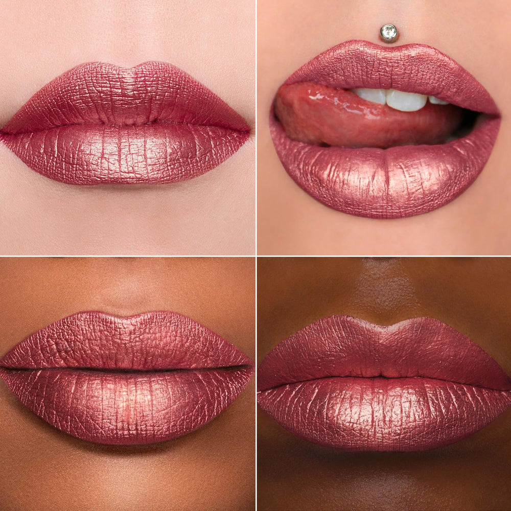 MAKI YIKA metallic lipstick in brown reveals rich color payoff with pearl sheen