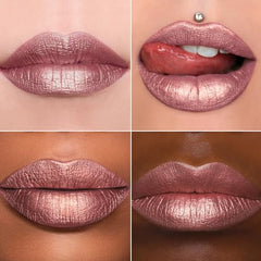Nude swatch from Maki Yika metallic lipstick for everyday wear.