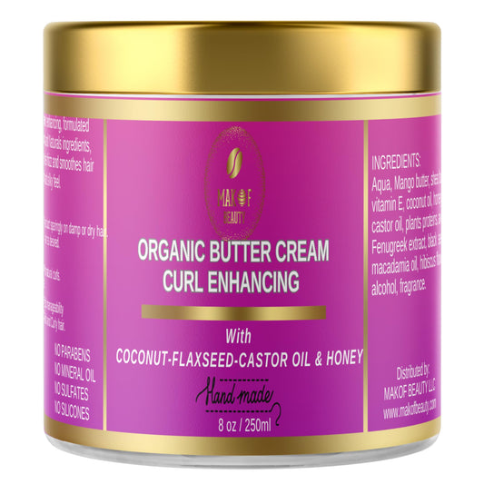 MAKOF BEAUTY Coconut Curl Cream bottle highlighting moisture and curl definition for all textures.