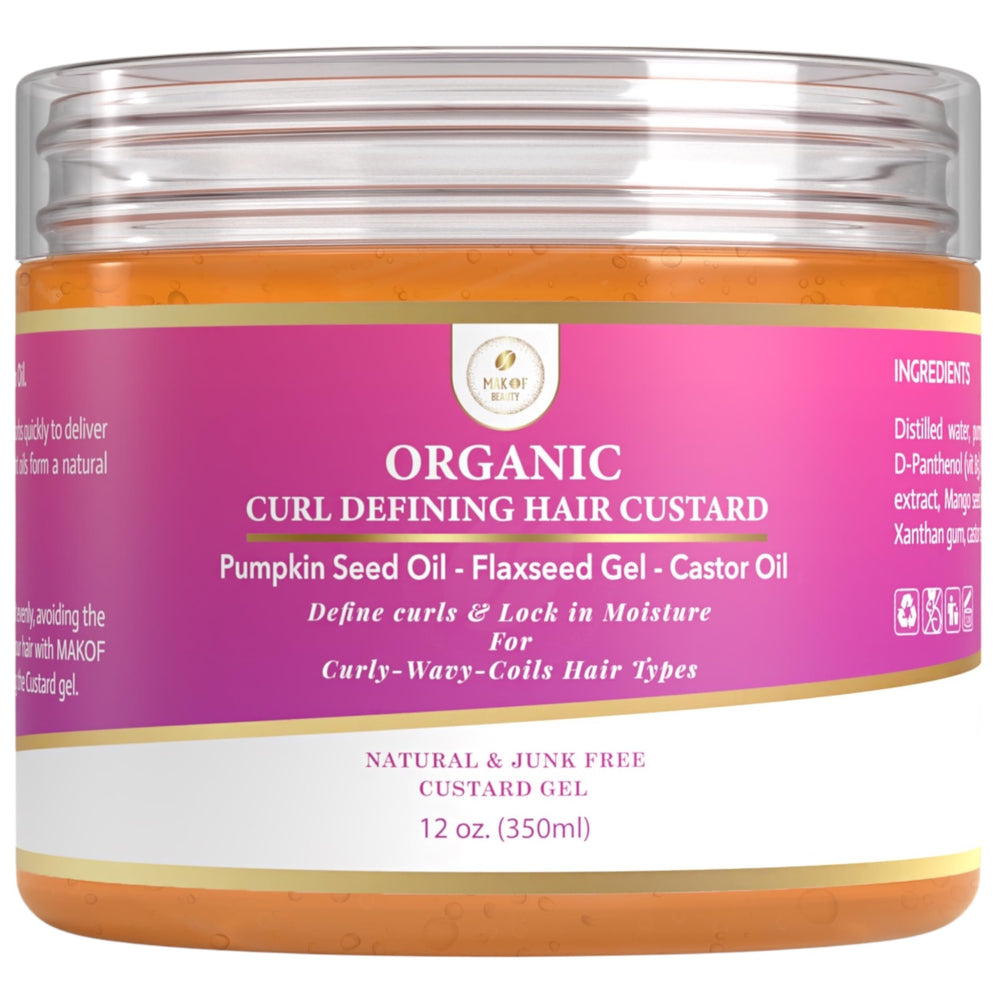 MAKOF BEAUTY Curls Defining Custard bottle demonstrates flexible hold for defined curls.
