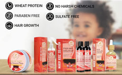 Makof Kid's Hair Growth Set oil blend bottle nourishes scalp and curls.