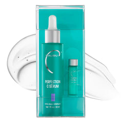 Malibu C Perfection C Face Serum bottle closeup showing premium packaging for fragrance-free daily use.