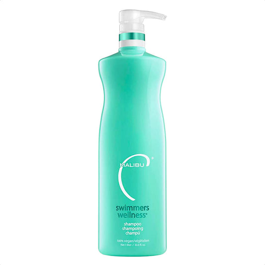 Malibu C Swimmers Wellness Shampoo bottle with pump for easy pool-side cleansing