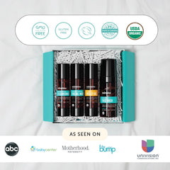 Mambino Organics self-care scene featuring the pregnancy skincare set