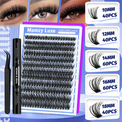 Mamzy Luxe Fluffy Lash Clusters Kit 60D closeup 10-18mm shows natural texture.