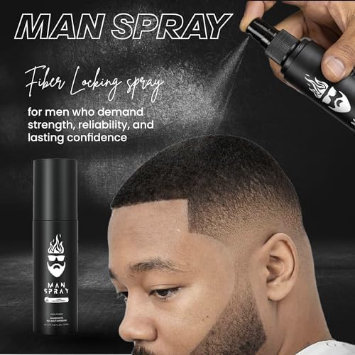 Man Essentials fast-drying spray helps set fibers quickly in place.