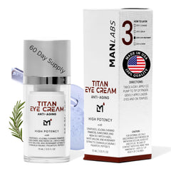 Man Labs Titan Eye Cream packaging showing premium unscented formula for men