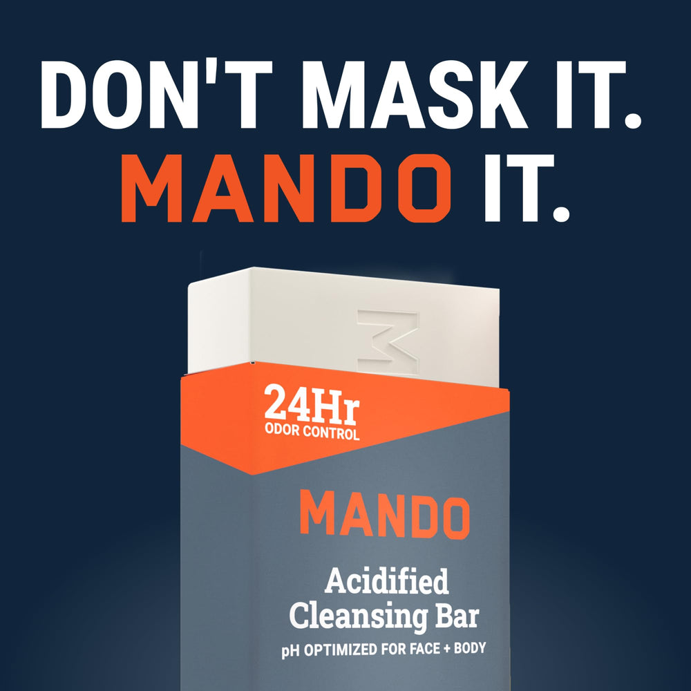 Mando 4-in-1 cleansing bar packaging display with clean design