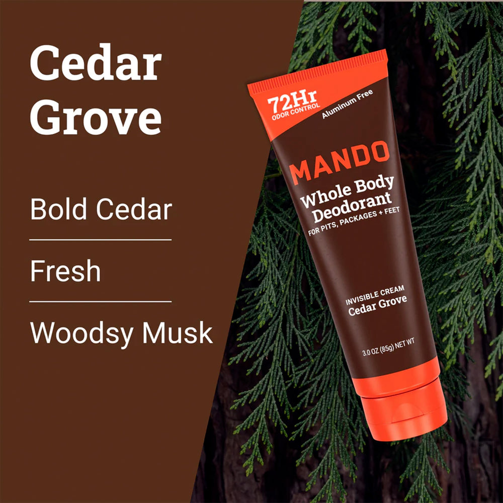 Cedar Grove scent profile with cedarwood and lemongrass notes.