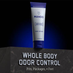 Mando Odor Shield after-shower-glow suggests long-lasting freshness