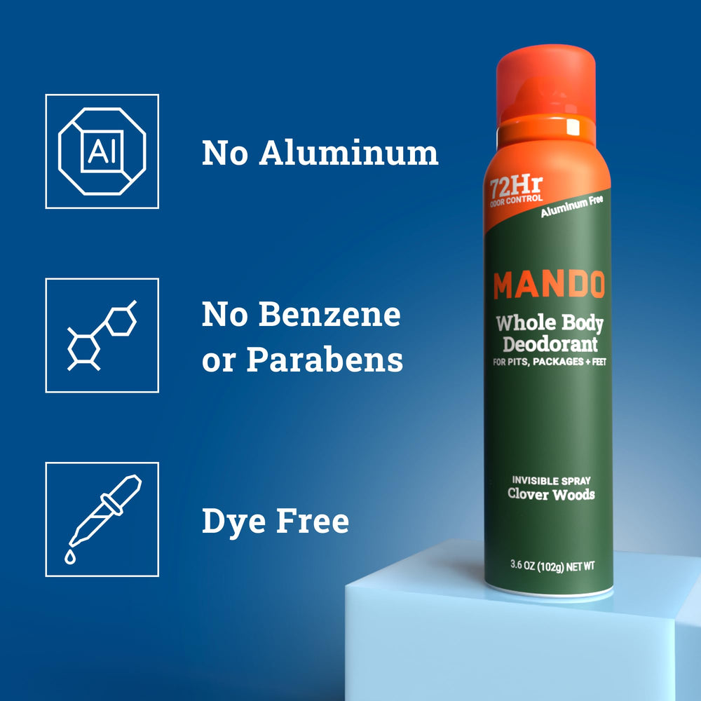 Mando pits-privates-feet-use spray demonstrates versatile all-over protection
