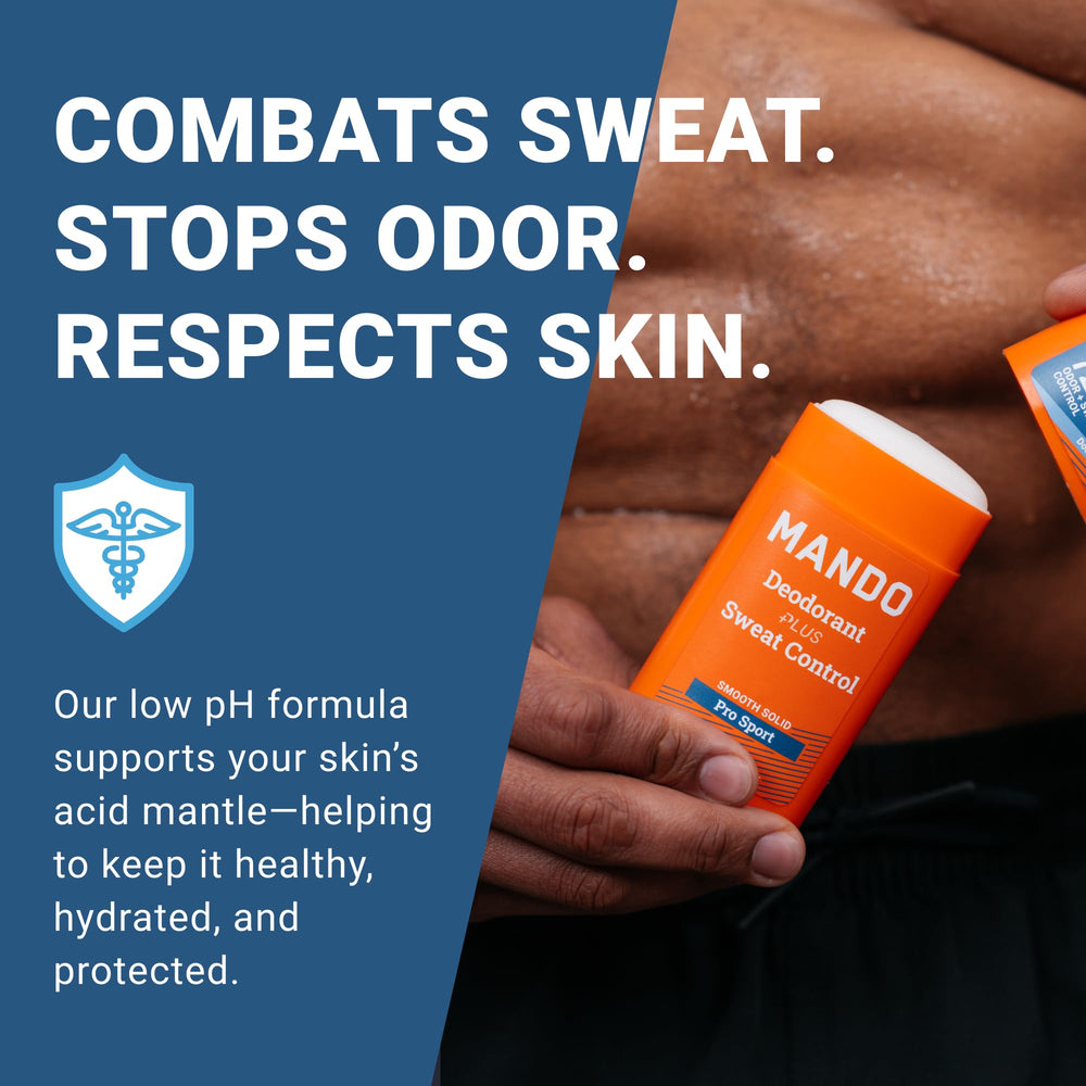 Mando Pro Sport 72-hour protection graphic highlights odor and sweat control possibilities