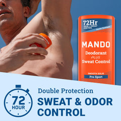 Mando Pro Sport solid-stick application close-up shows smooth glide and dryness