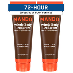 Mando Cedar Grove deodorant tube delivers all-day odor control.