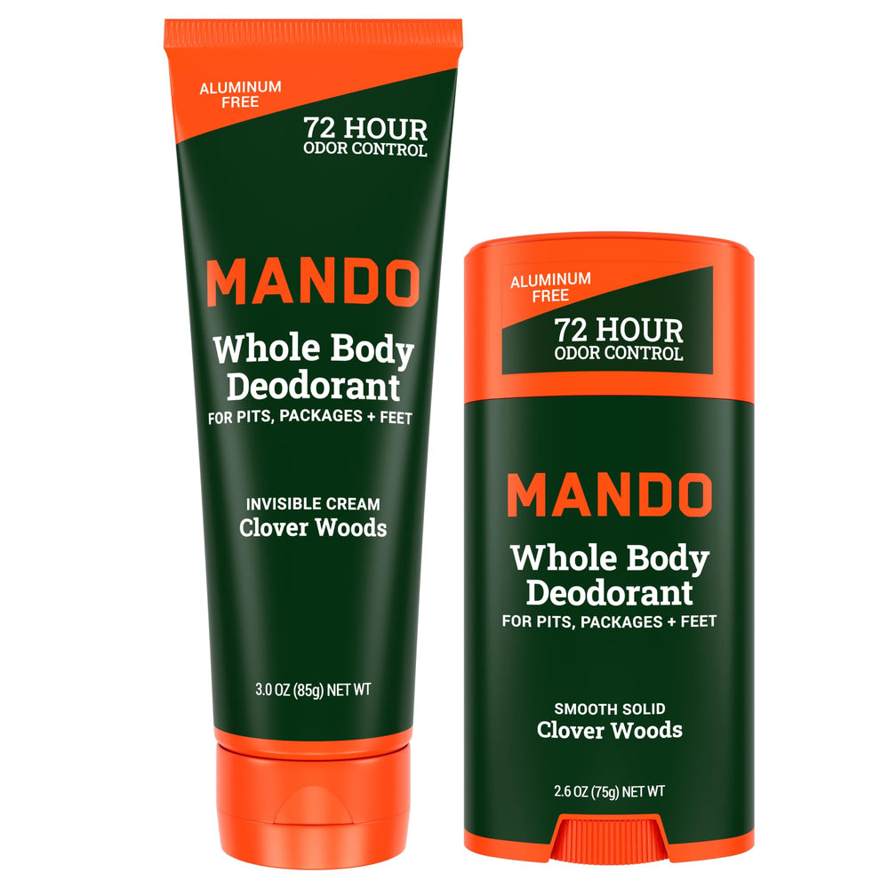 Mando invisible cream tube showing all-day odor control with invisible finish