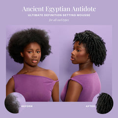 The Mane Choice Ancient Egyptian Antidote Setting Mousse provides lasting hold for defined styles.
