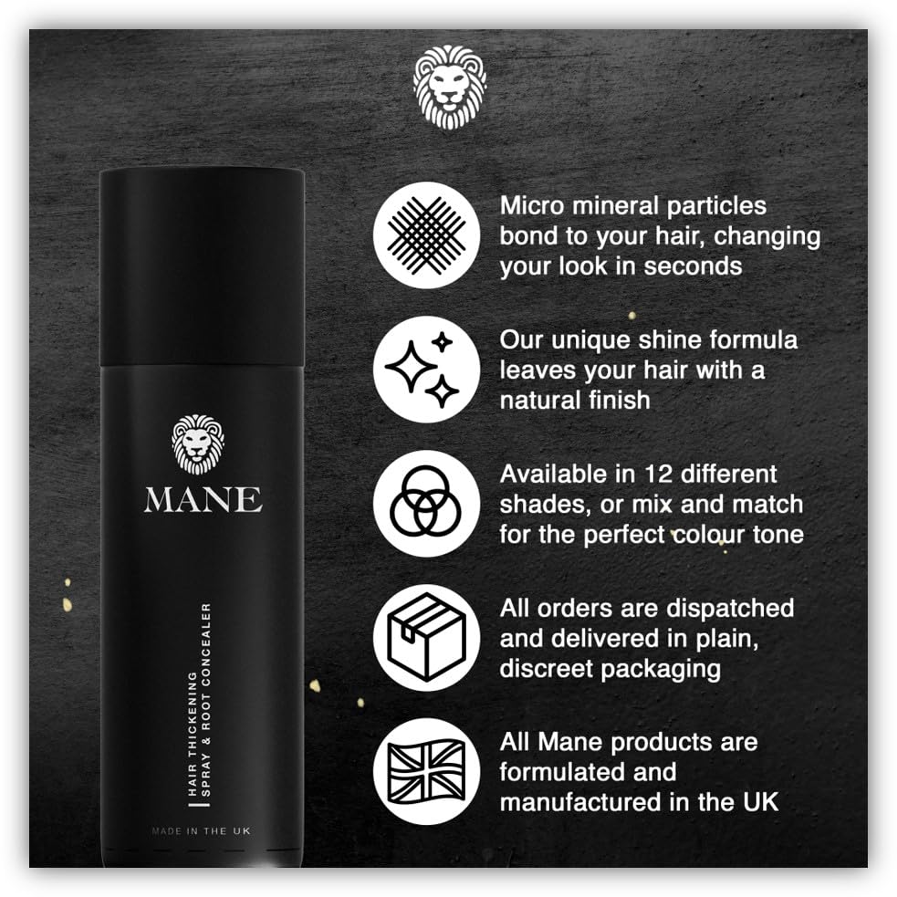 MANE Grey roots covered naturally with fiber spray.