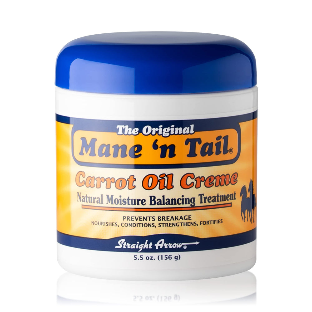 Mane 'n Tail Carrot Oil Creme bottle highlights packaging for locking in moisture