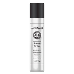 Mane Tame Session Styler bottle pour demonstrates controlled release for consistent application.