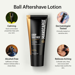 MANSCAPED Crop Soother ingredients close-up highlighting soothing aloe and oats