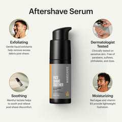 MANSCAPED Face Shave Soother packaging highlights vegan, paraben-free care.