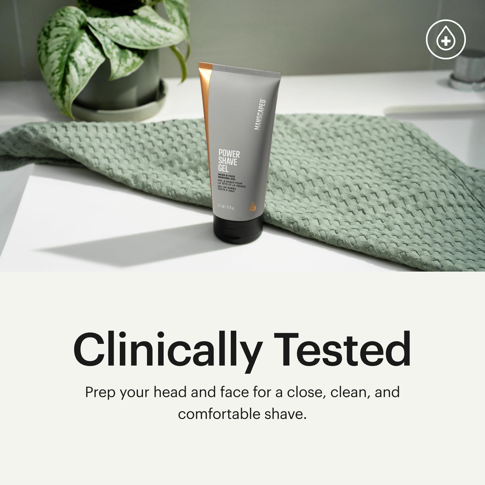 MANSCAPED Power Shave Gel application scene highlighting smooth glide during shaving.