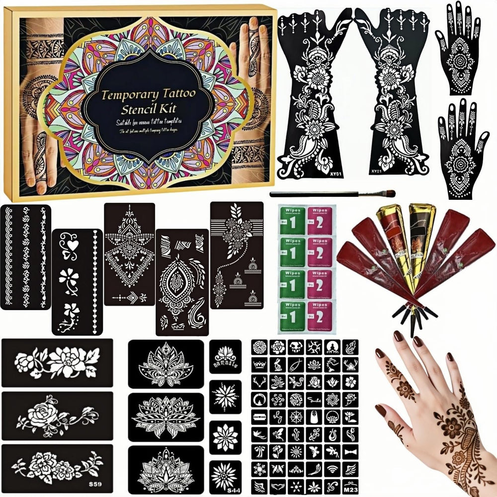 ManYan HaiYan tattoo kit with 12 large stencils for versatile DIY body art
