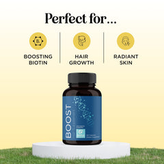 Maple Holistics biotin-collagen hair growth tablets close-up supporting thicker strands